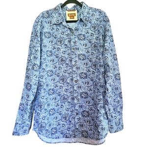 Michael Kors Mens Size Xl Blue Paisley Button-up Collared Dress Shirt